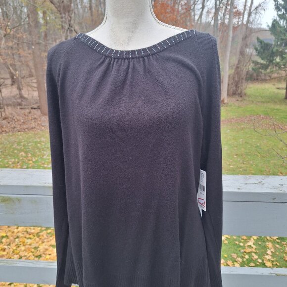 NWT Black sweater with beaded neckline by i.e. woman. - Picture 1 of 7